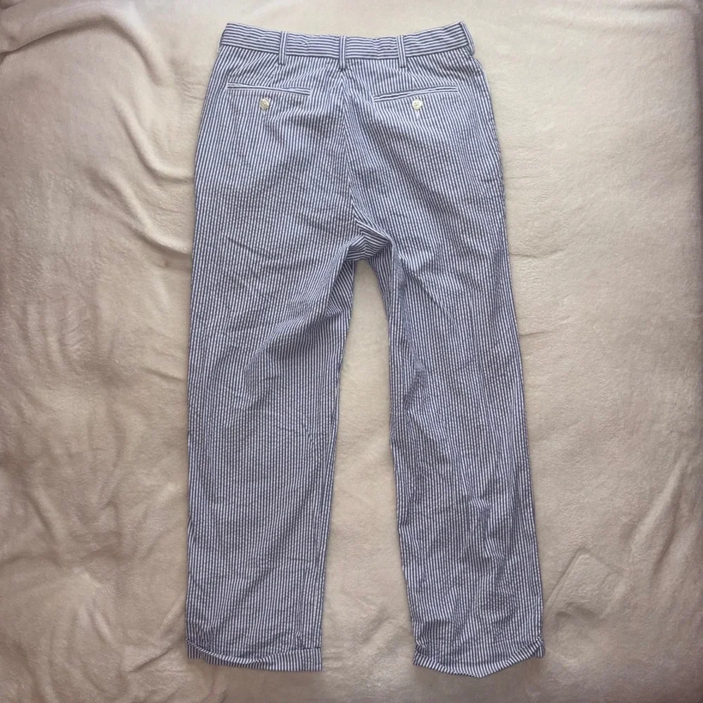 JOS. A. BANK Seersucker Pants Mens 32x30 Blue Striped Cotton Pleated Stays Cool